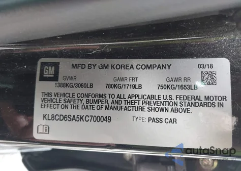 2019 Chevrolet Spark 1Lt Cvt from USA, damaged, VIN KL8CD6SA5KC700049